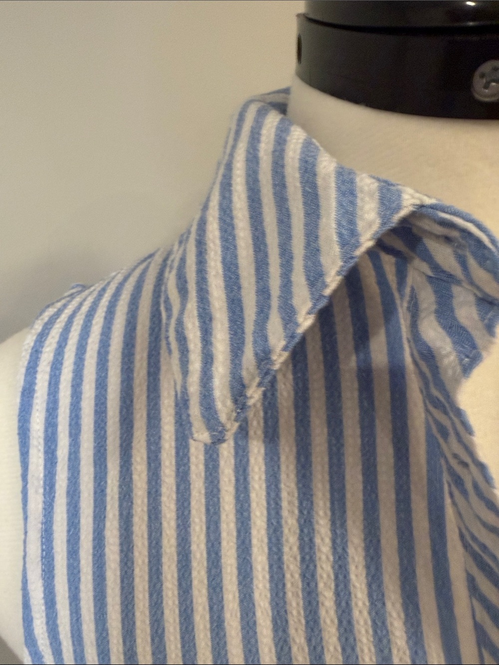 Tommy Hilfiger seersucker collared shirt dress blue and white no belt tie maxi - Picture 2 of 8